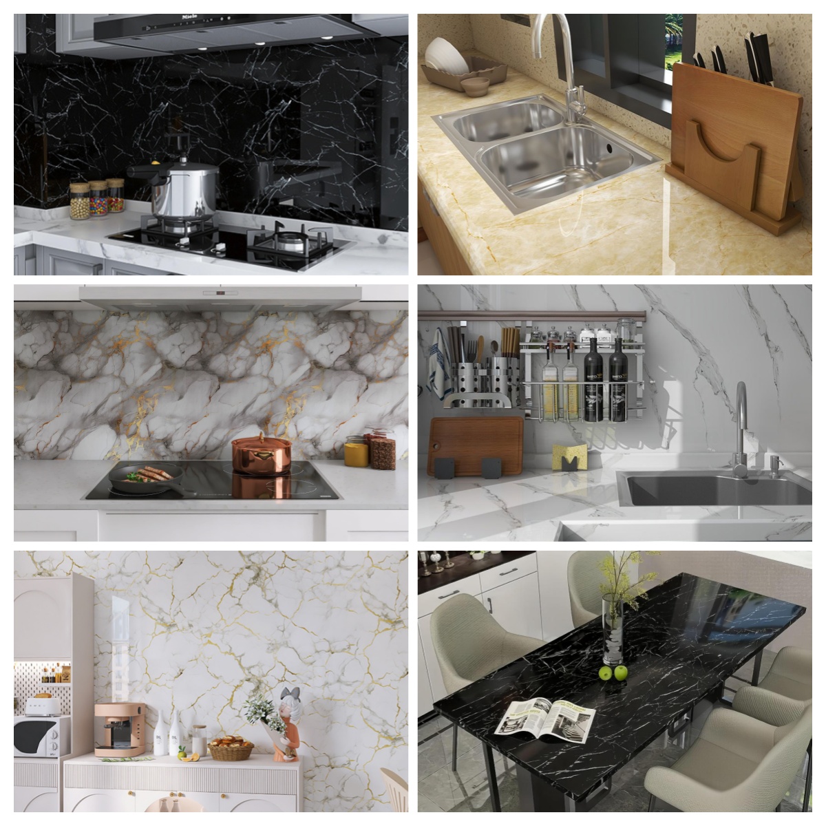 60cm*5M/10M PVC Thickened Marble Wallpaper Waterproof Oil Proof Sticker ...