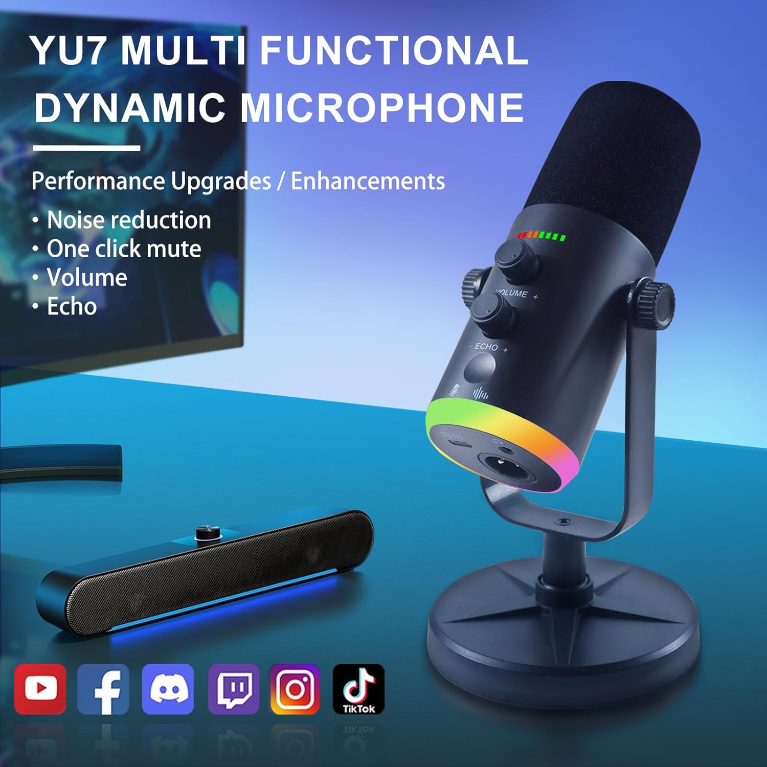 Kusky YU7 USB Condenser Gaming Mic XLR Dynamic Microphone With G1 Sound 