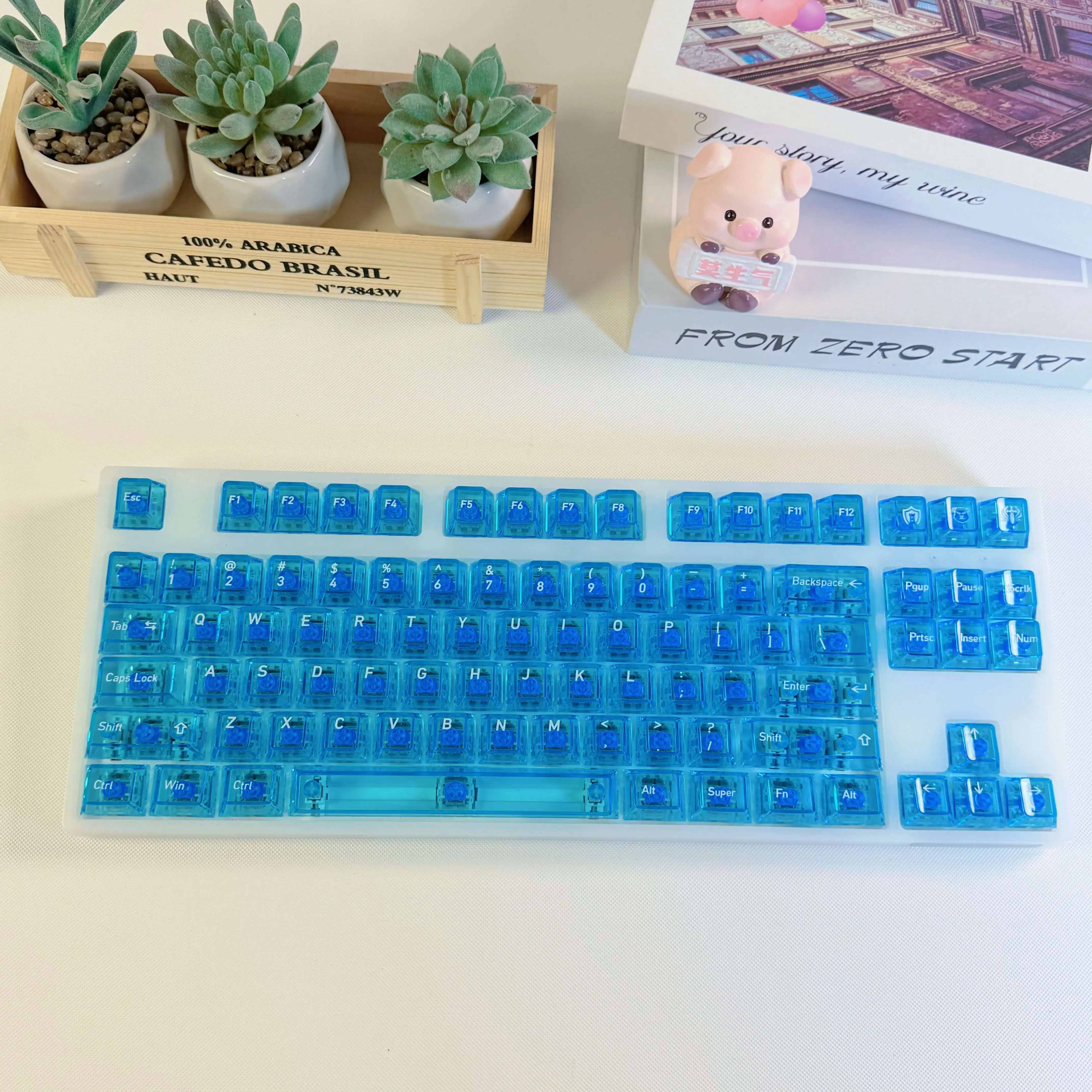 119 Keys Blue Full Transparent PC Keycaps UV Printing Clear Crystal ...