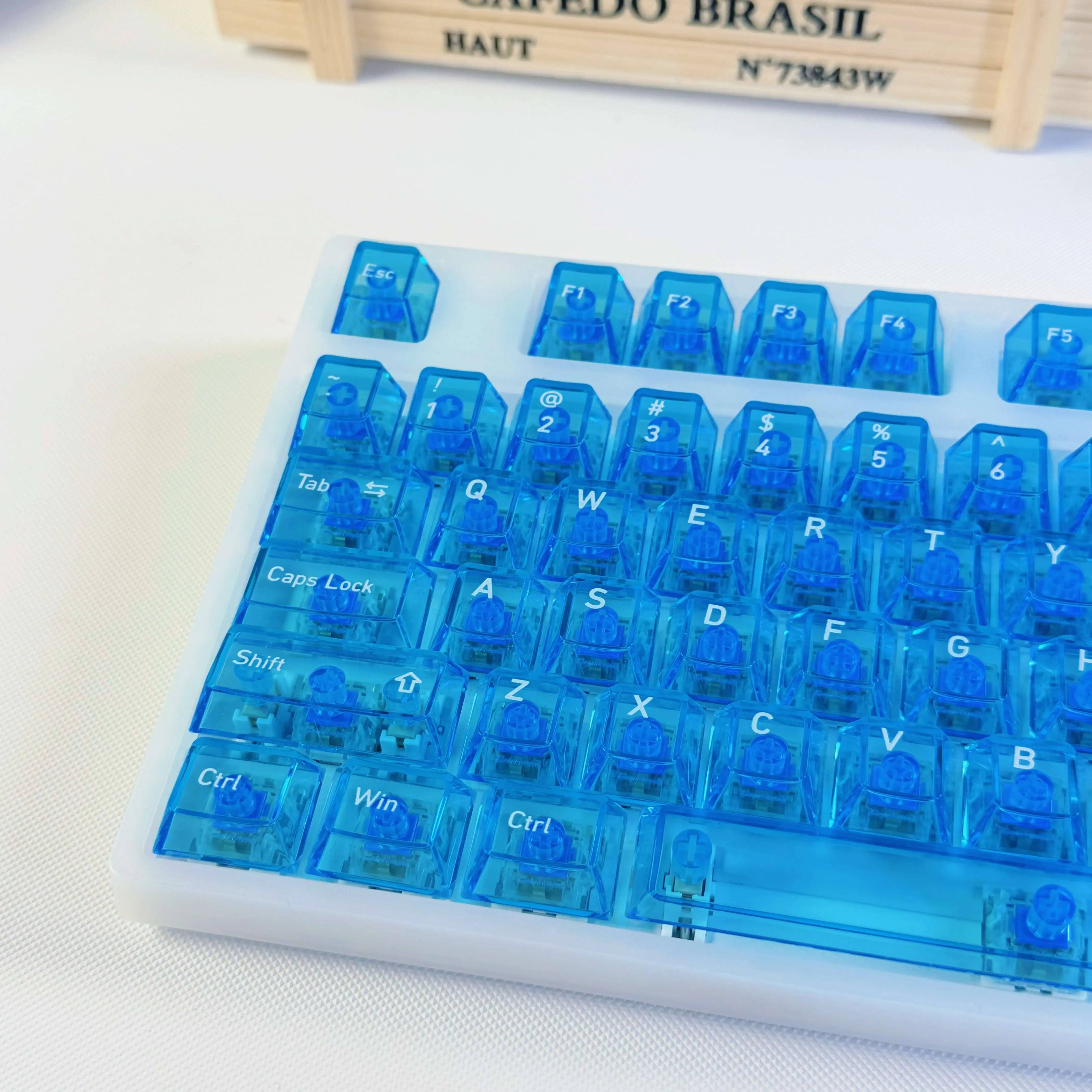 119 Keys Blue Full Transparent PC Keycaps UV Printing Clear Crystal ...
