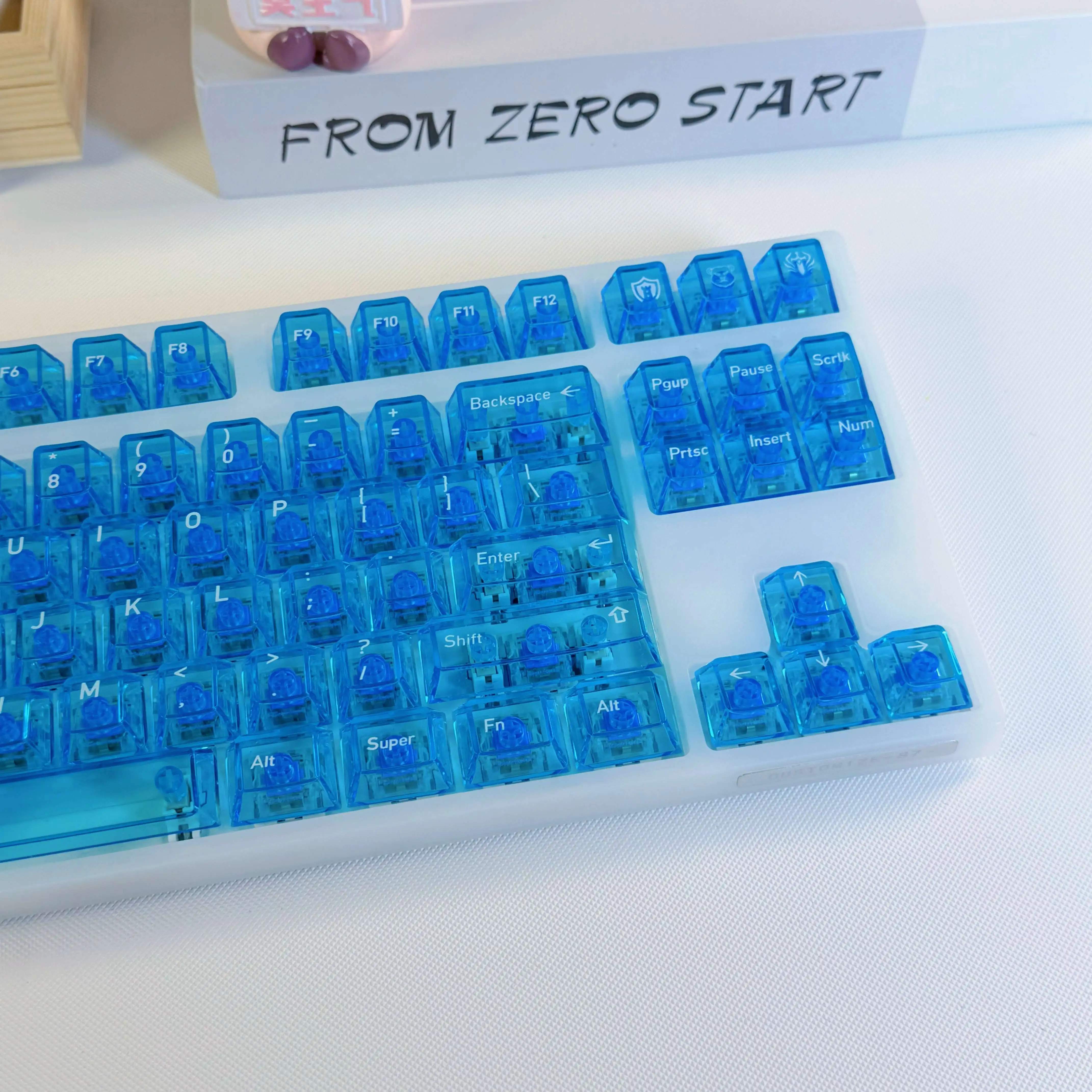 119 Keys Blue Full Transparent PC Keycaps UV Printing Clear Crystal ...