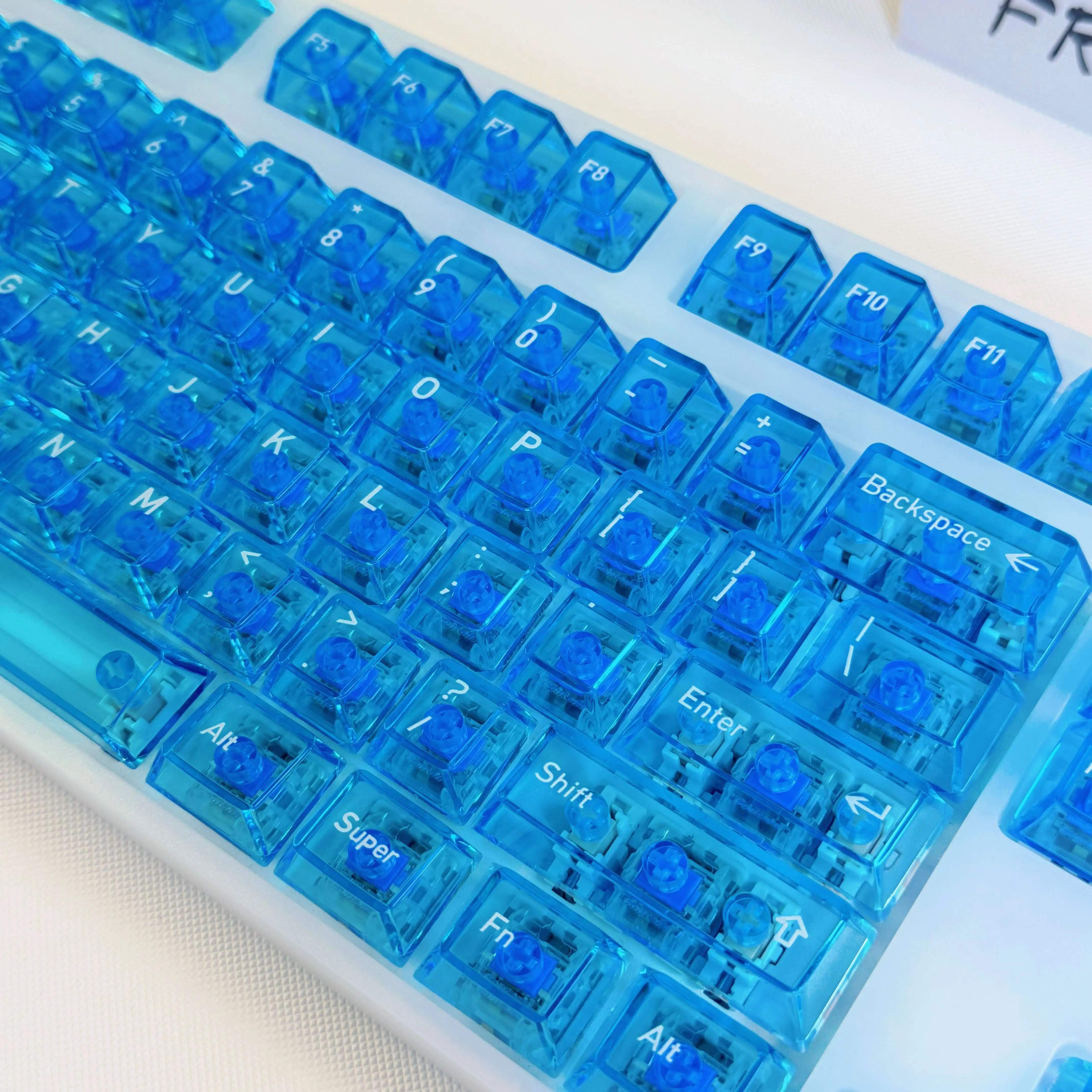 119 Keys Blue Full Transparent PC Keycaps UV Printing Clear Crystal ...