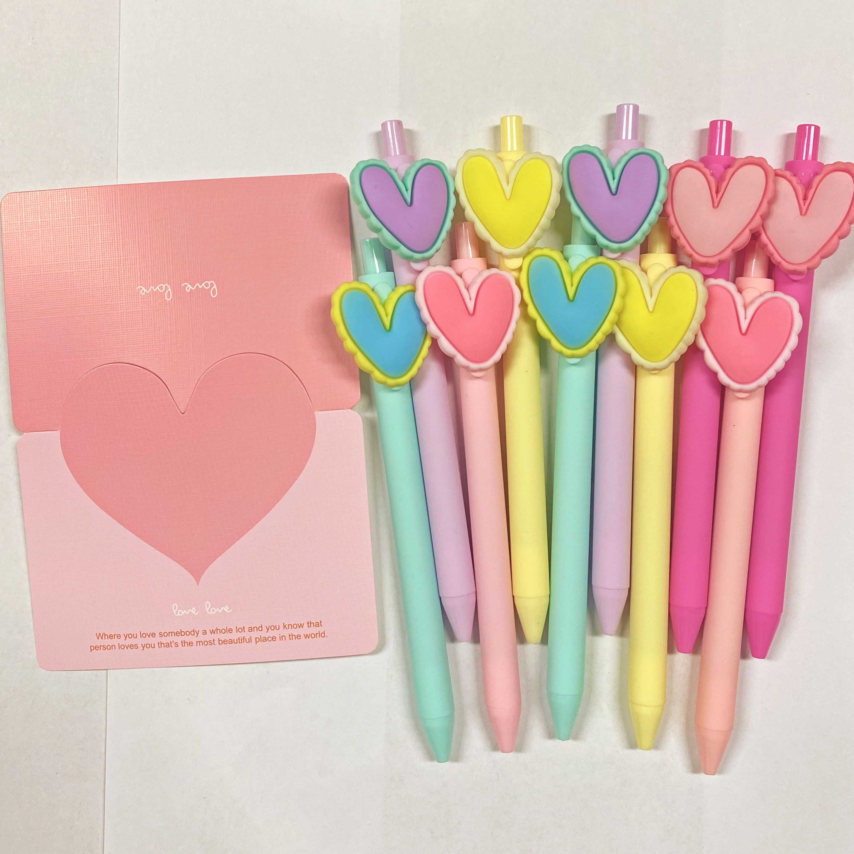 10Sets Heart Pens Heart Cards Party Favor Set, Cute Click Pens Bulk for ...