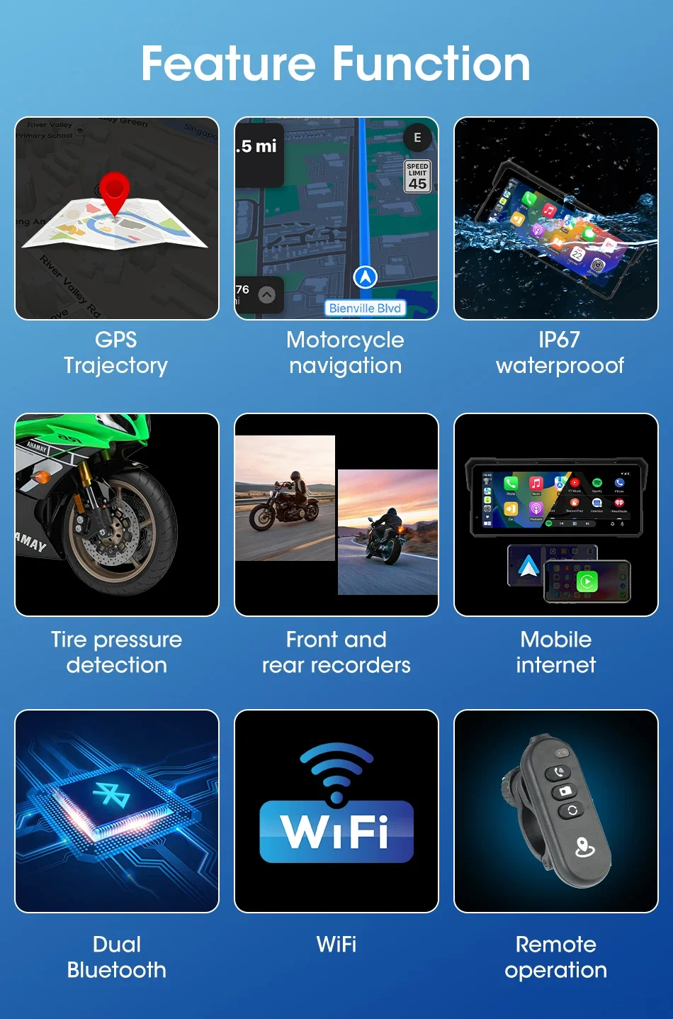 EKLEVA 8.1 Inch Screen 2K Motorcycle CarPlay Dash Cam Wireless Carplay ...