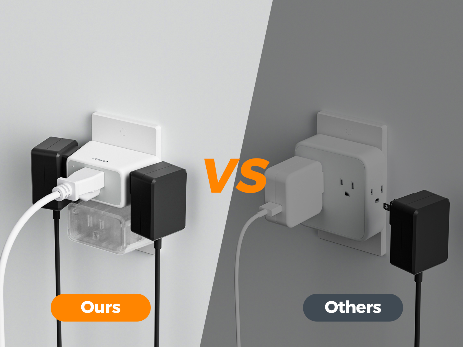 TESSAN Power Extension Socket with Foldable Grounding Pin, Lightweight ...