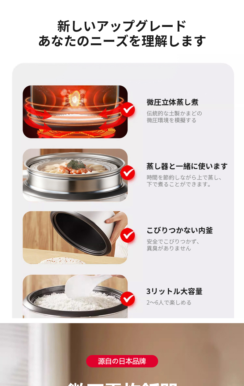 100% From Japan Rice Cooker Multi-function Cooker 1.5/2/3L Non-stick ...