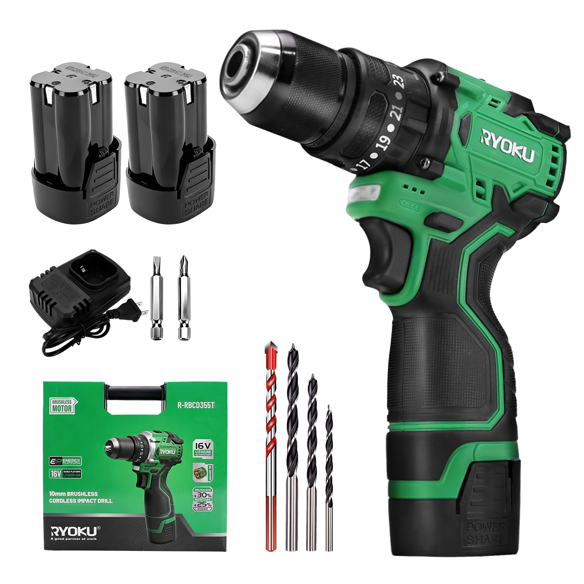 RYOKU 16V 10mm Brushless Cordless Drill Lightweight & Powerful for DIY ...