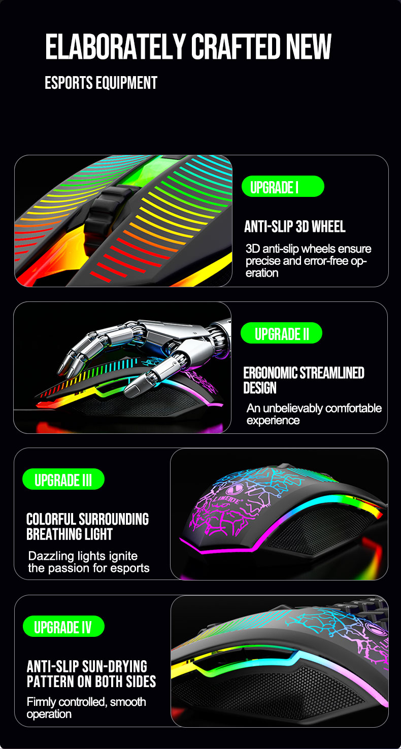 Raiku x Limeide Wired Gaming Mouse with 6 Buttons, 4-Speed 3600 DPI & 7 ...