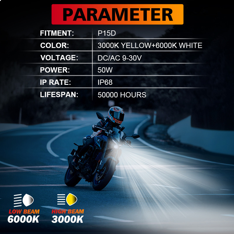 BULLVISION P15D T19 Motorcycle Headlight LED Bulbs 6000K Plug and Play ...