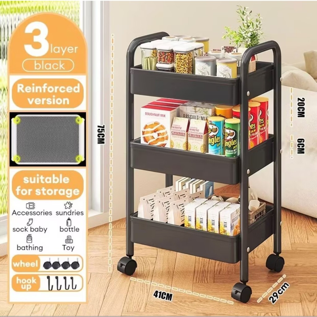3/4/5 Layers Bedroom Trolley Cart Moving Rack Kitchen Storage Shelf ...