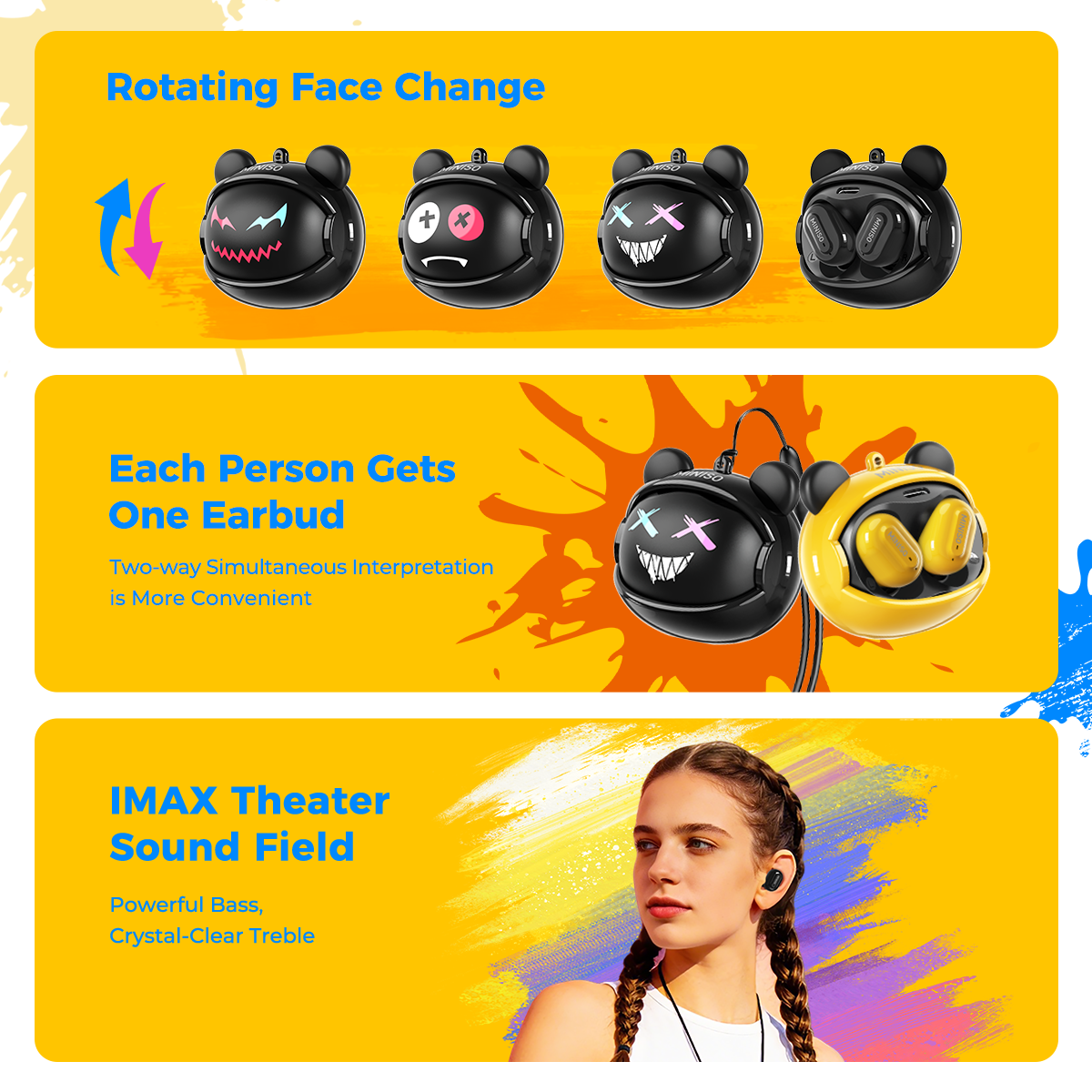MINISO MS118 AI Translation Wireless Earphones Bluetooth 6.0 Cool Face ...