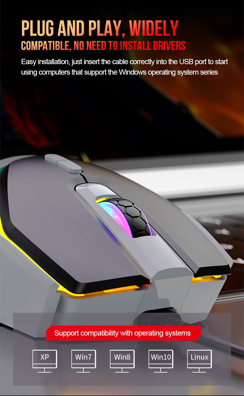 Raiku Wired Gaming Mouse 7-Key 4-Speed 3600DPI 7-Color RGB Ergonomic ...