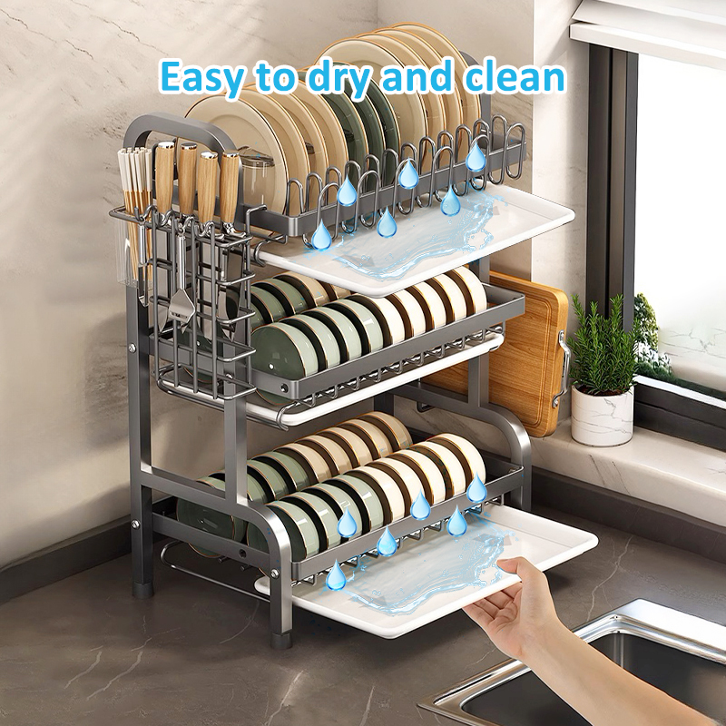Cambond 2/3 Tiers Dish Drying Rack Kitchen Organizer Dish Drainer Rack ...
