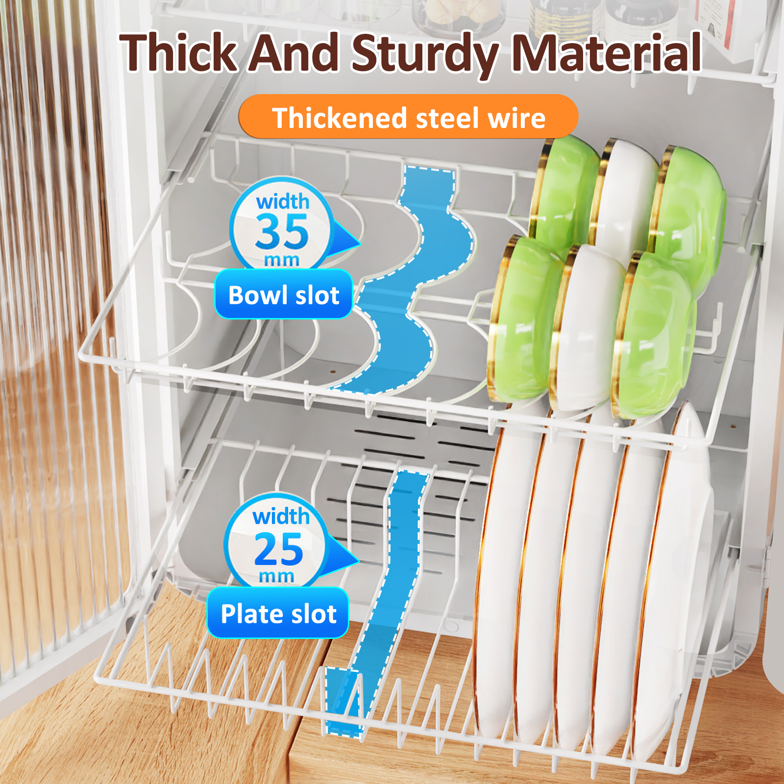 iSPECLE Dish Cabinet Rack with Cover Kitchen Organizer Countertop Dish ...