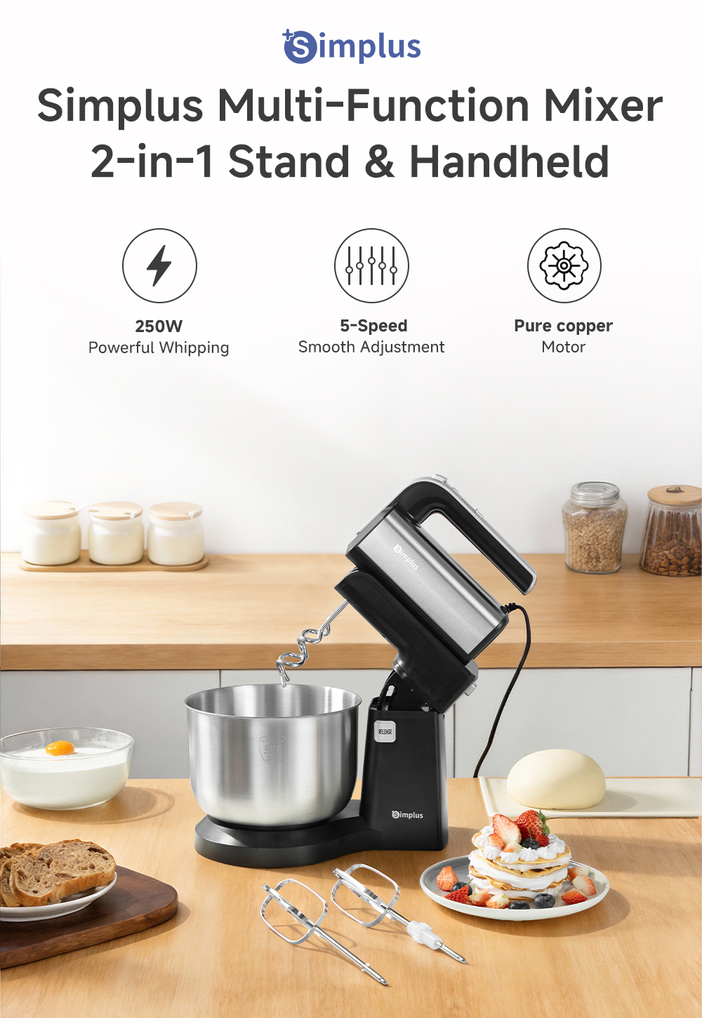 Simplus 2in1 Mixer Stand & Handheld Electric Multi-Function Mixer 3.5L ...