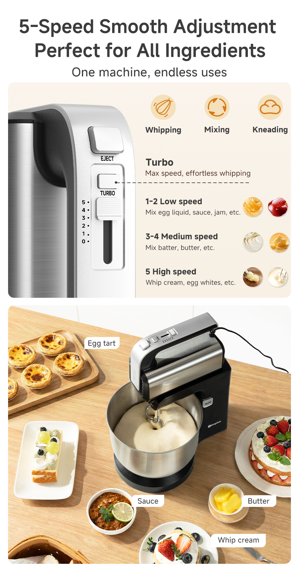 Simplus 2in1 Mixer Stand & Handheld Electric Multi-Function Mixer 3.5L ...