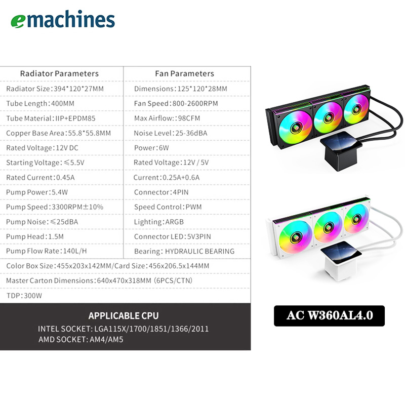 ACER ARGB 360mm AIO Liquid Cooler 4Pin With Display CPU Cooler Desktop ...