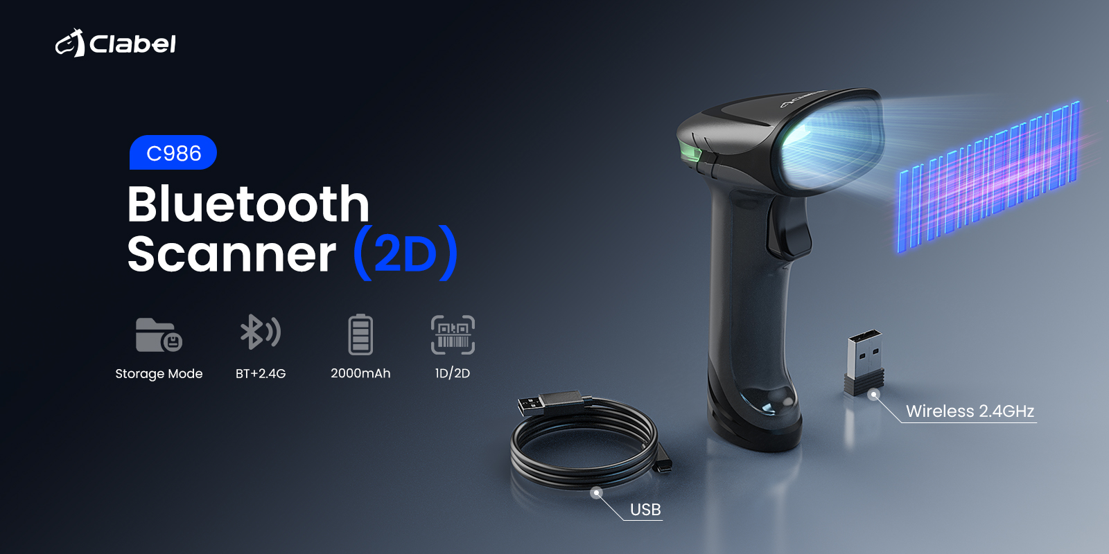 [Ready Stock] CLABEL C986 Wireless Bluetooth Barcode Scanner 2D/1D QR ...
