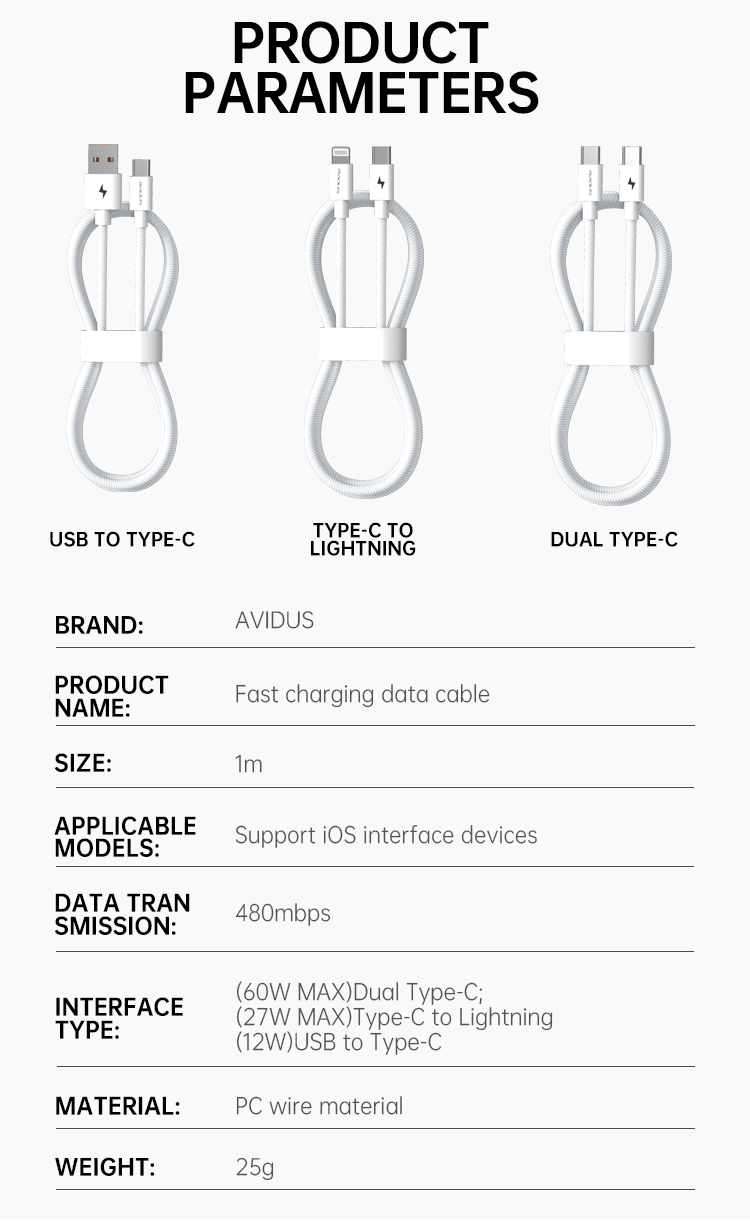 【COD】 AVIDUS C Series 1m 60W C to C Fast Charging Cable For Apple USB-A ...