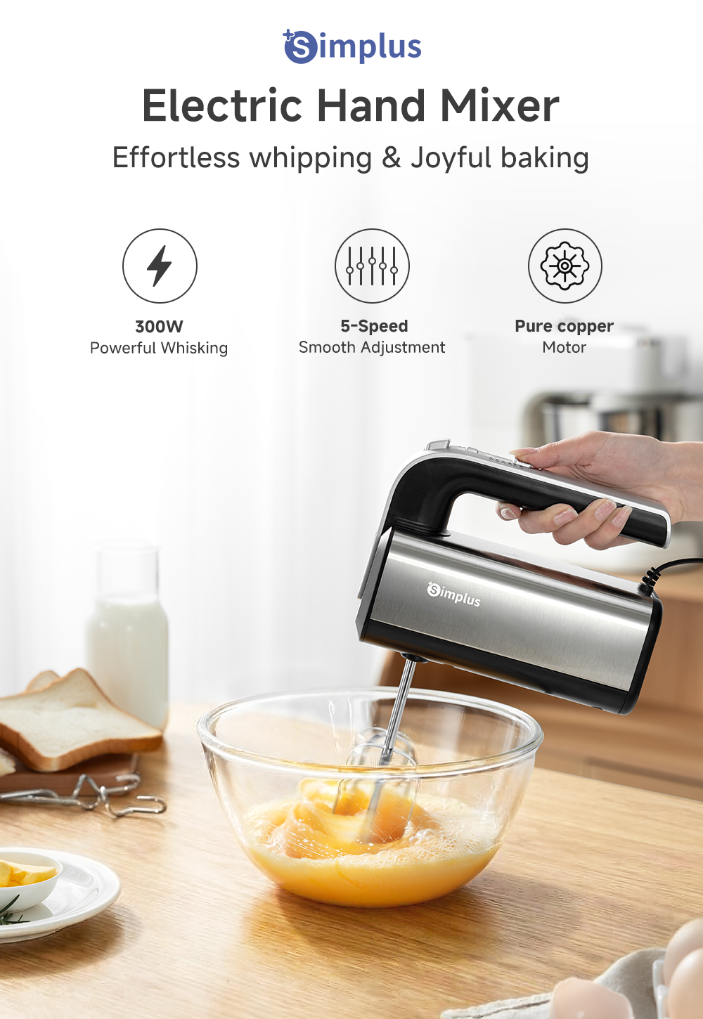Simplus Electric Hand Mixer Multi-Function Egg Beater Light Handheld ...