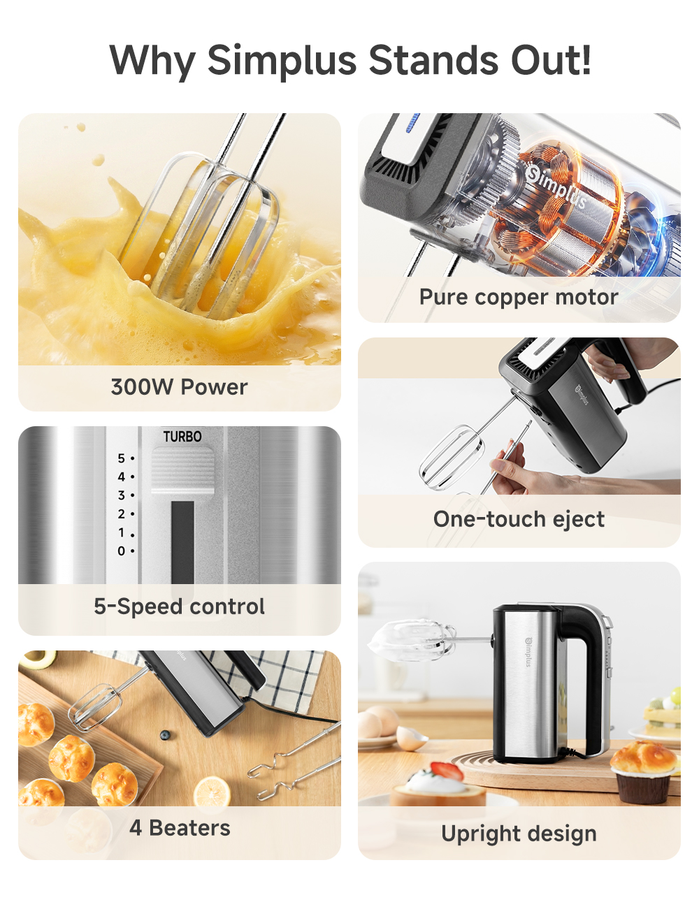Simplus Electric Hand Mixer Multi-Function Egg Beater Light Handheld ...