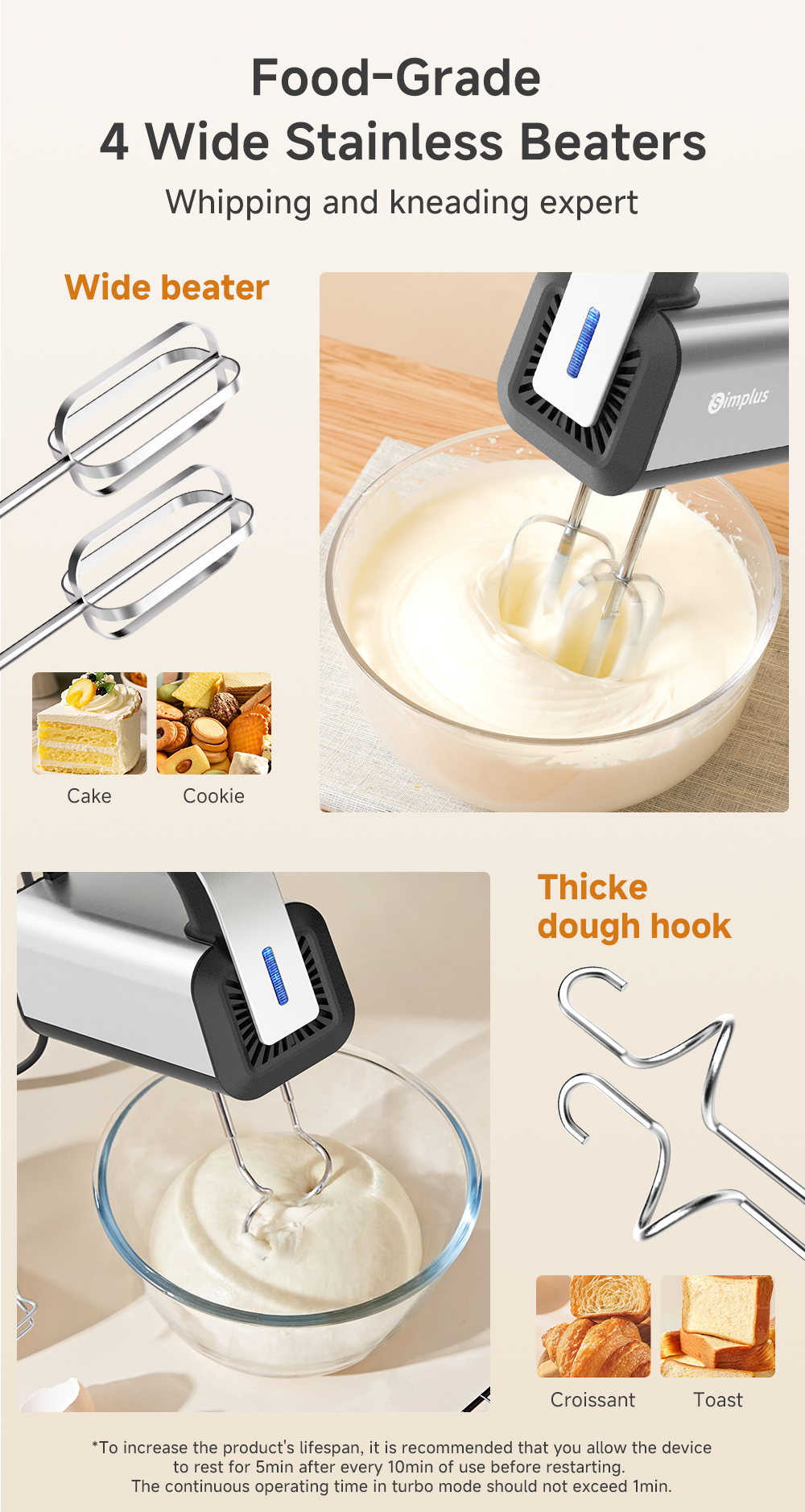 Simplus Electric Hand Mixer Multi-Function Egg Beater Light Handheld ...