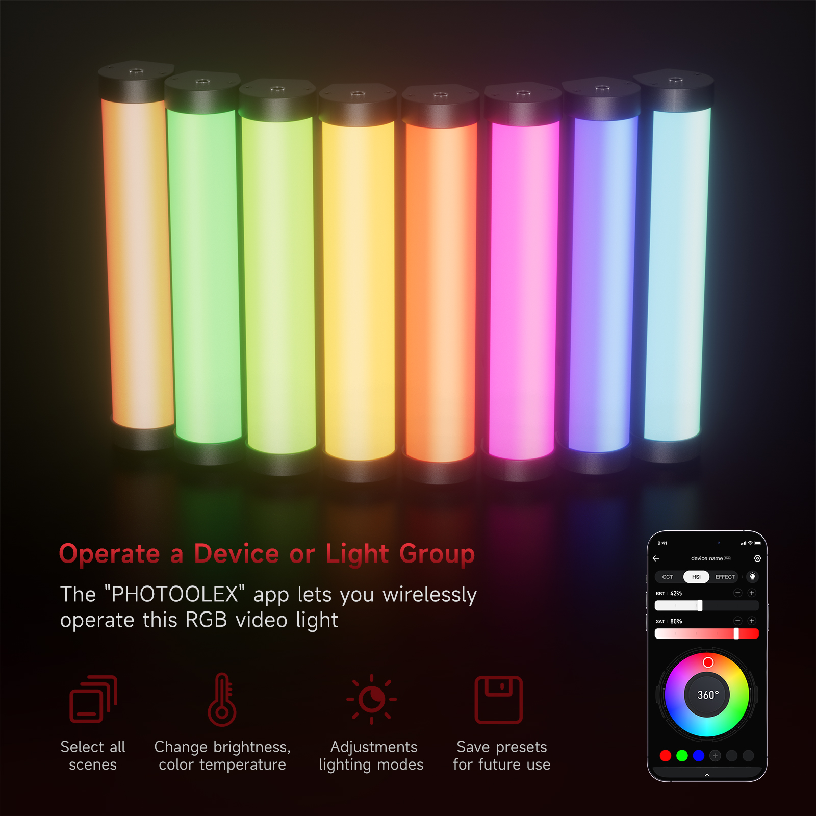 PHOTOOLEX 100% Official RGB Magnetic Tube Light B190S Desktop Fill ...