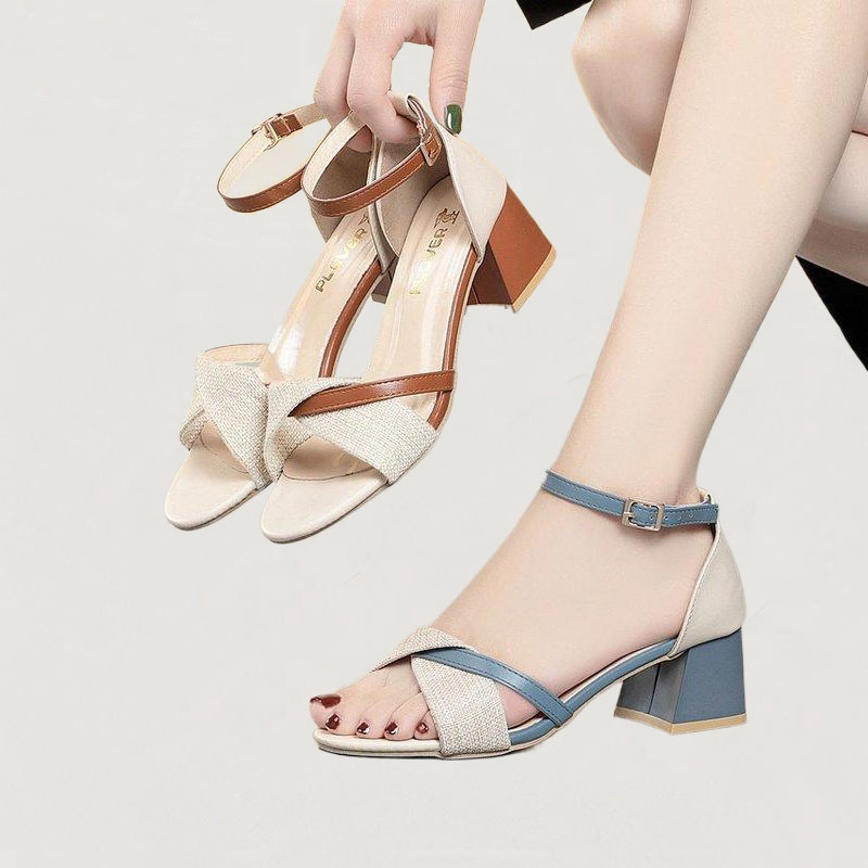 RE Fashion Women's Pointed Toe Block Heel Sandals Ladies Platform Heels ...