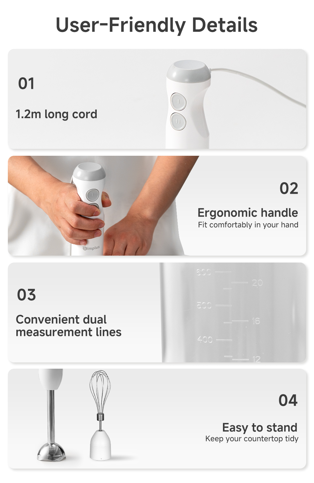 Simplus 4 in 1 Hand Mixer Immersion Blender 1L&1.1L Hand Blender Baby ...