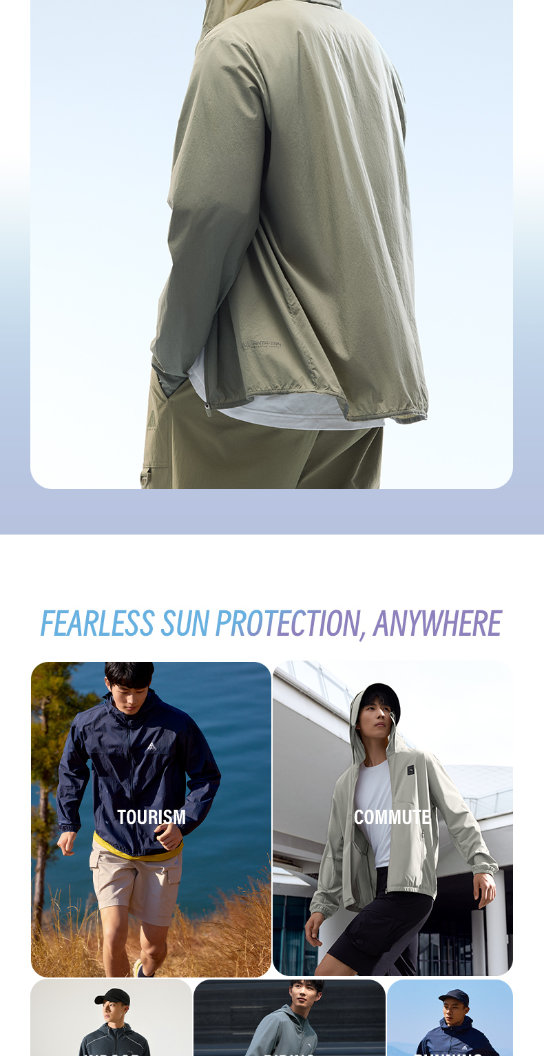 ANTA Men Sports Jacket UPF50+ Sunproof Skinny-Fit Outdoor Fishing ...