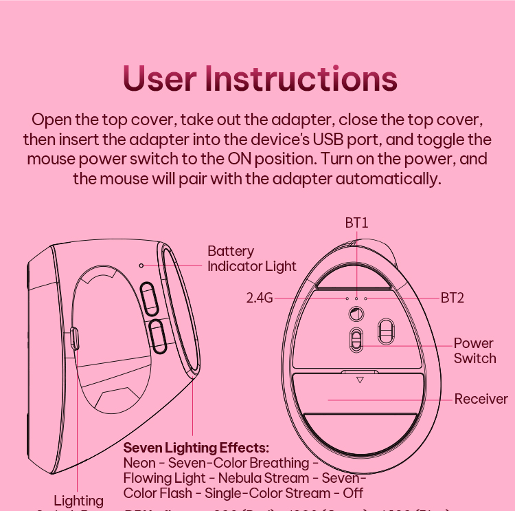 BOW MD470BL Three-mode Mouse Rechargeable 2.4G Wireless/Bluetooth Mice ...