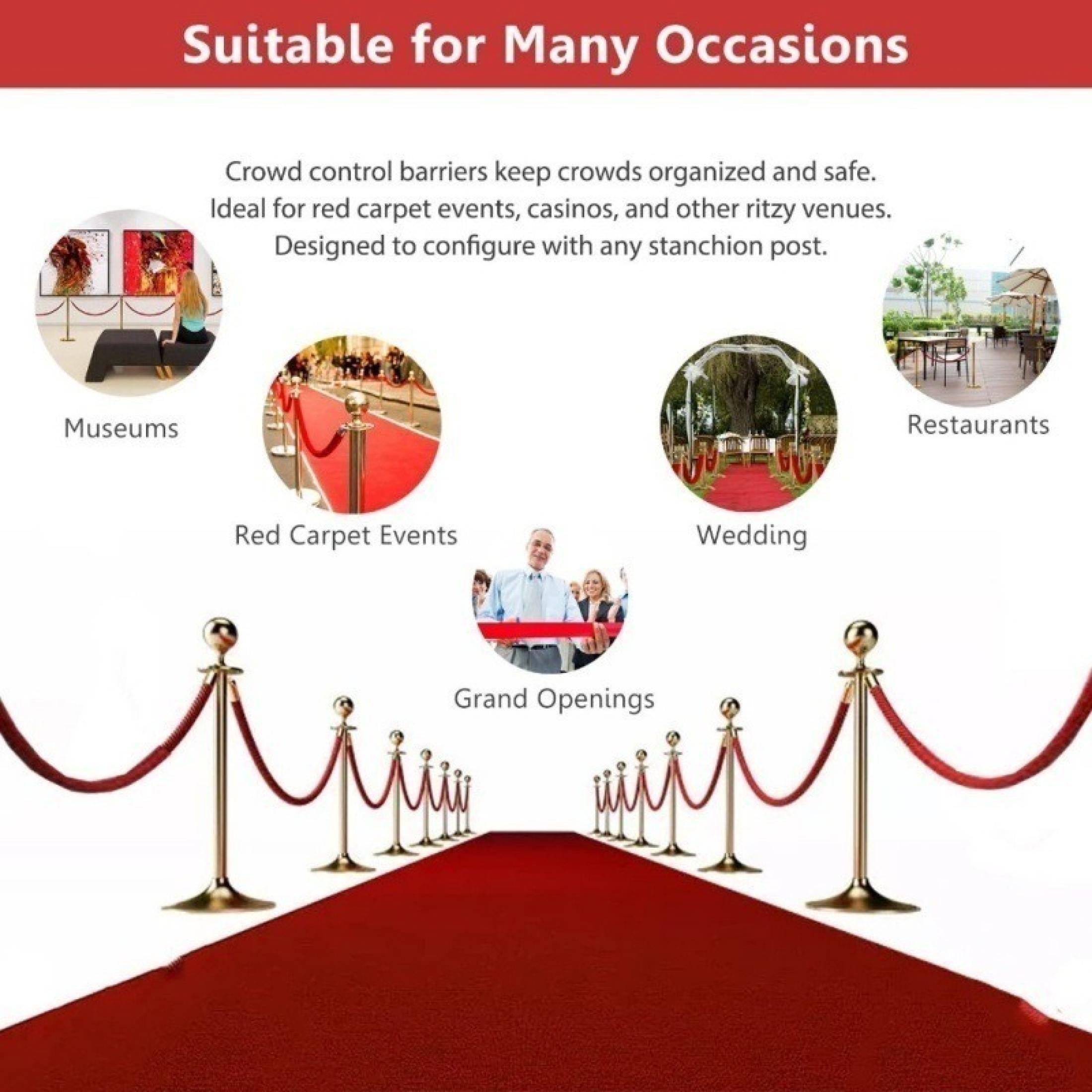 2pcs Stanchion Post Set w/ 1 Velvet Rope Railing Stand Crowd Control ...