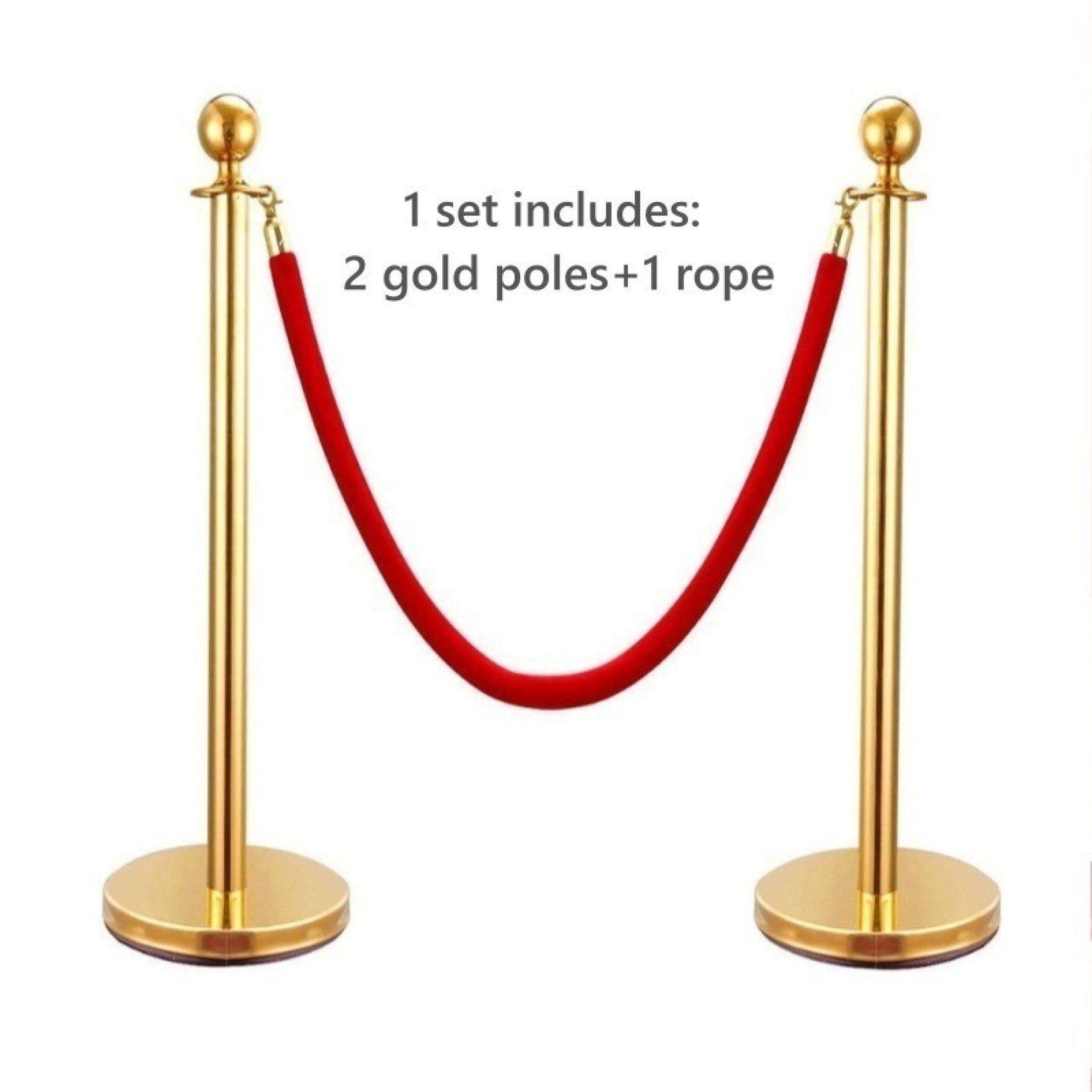 2pcs Stanchion Post Set w/ 1 Velvet Rope Railing Stand Crowd Control ...