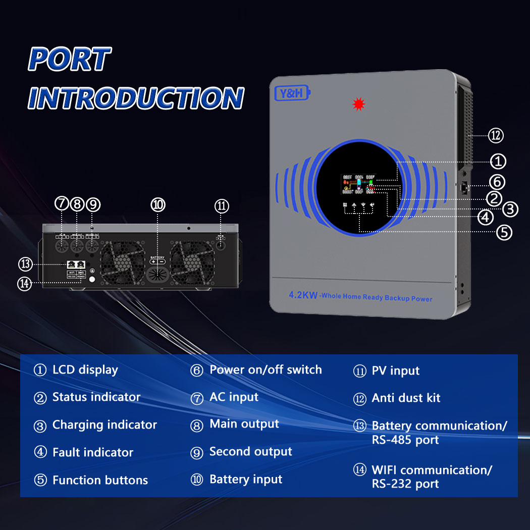 Y&H 4.2KW/6.2KW On/Off Grid Solar Hybrid Inverter DC24V/48V to AC220V ...