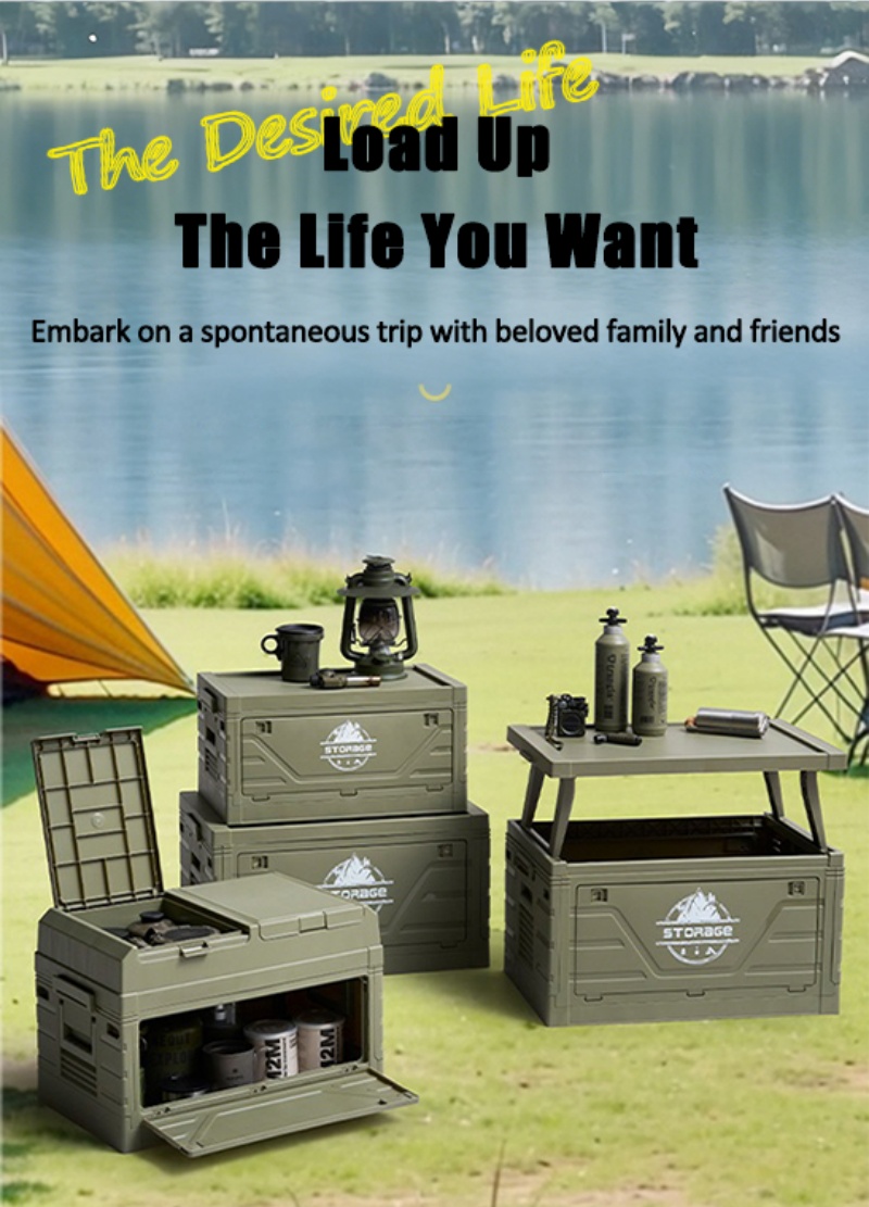 【COD】Storage box for camping with fold mesa + handle, durable plastic ...