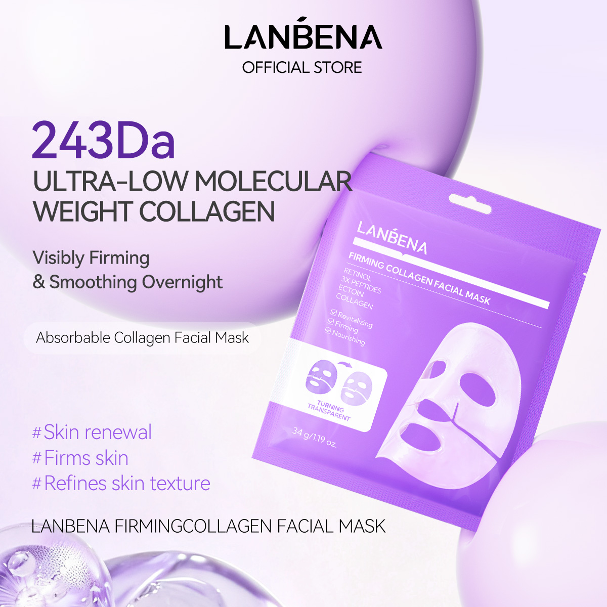 LANBENA Collagen Facial Mask Vitamin C Whitening Anti-Aging Moisturizer ...