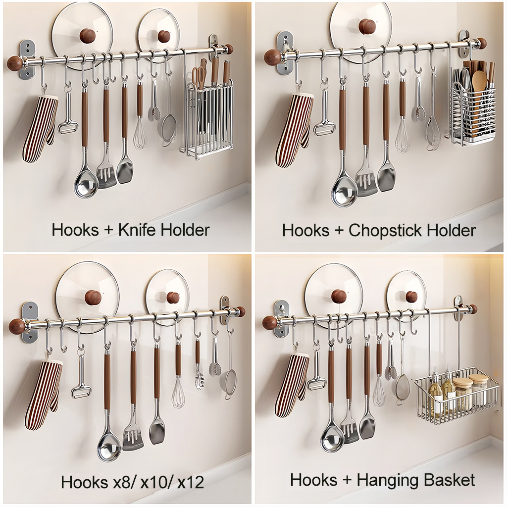 SimpleJoy SUS304 Kitchen Hanging Rod Wall Mounted Rack with Movable ...