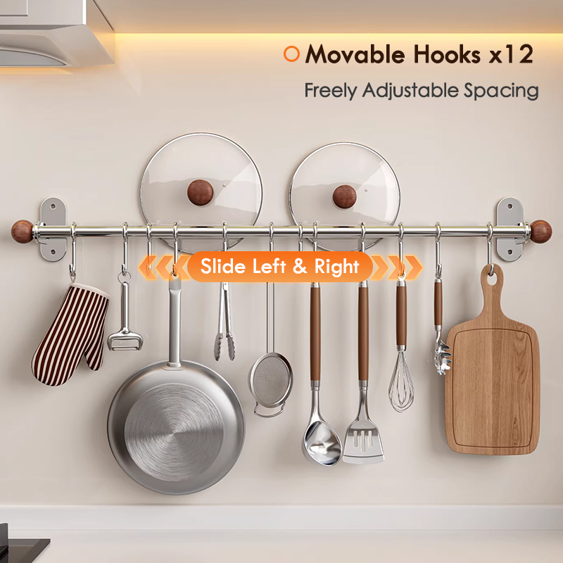 SimpleJoy SUS304 Kitchen Hanging Rod Wall Mounted Rack with Movable ...