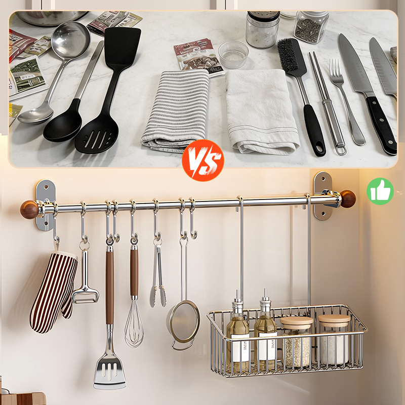 SimpleJoy SUS304 Kitchen Hanging Rod Wall Mounted Rack with Movable ...