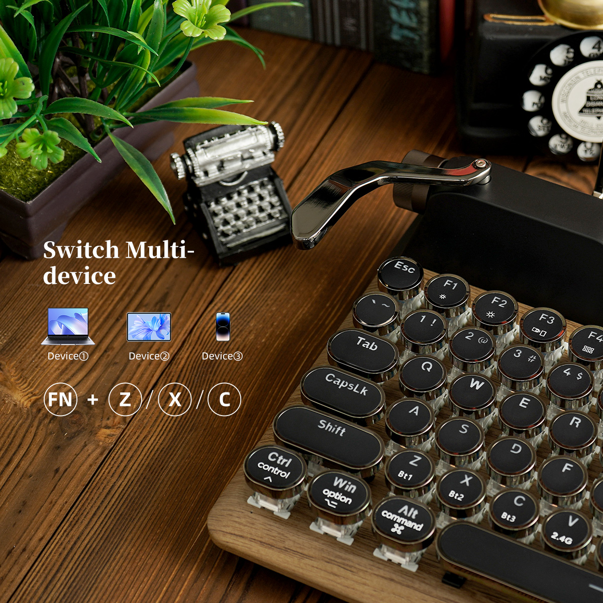 Retro Mechanical Bluetooth Keyboard Mini Portable Wireless Keyboard for ...