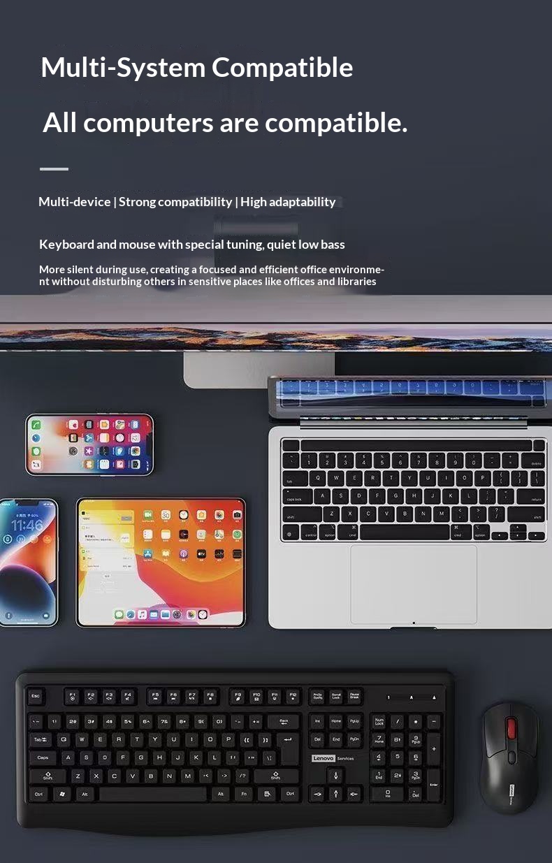 Lenovo KN230 2.4G Wireless Keyboard and Mouse Combo Ultra-slim Silent ...