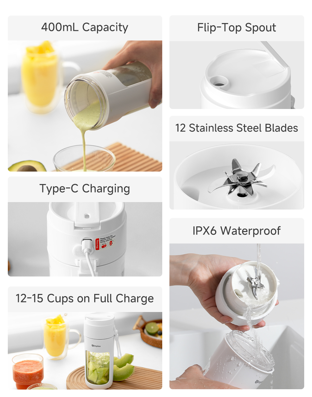 Simplus Portable Juicer Wireless Blender 400mL Capacity For Shakes and ...