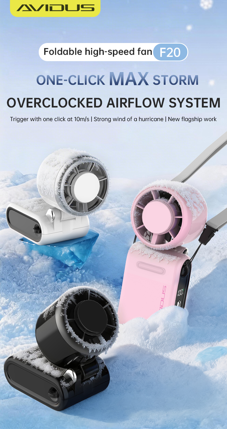 AVIDUS F20 4000mAh Mini Foldable Handheld Fan 100 Gear High Speed With ...