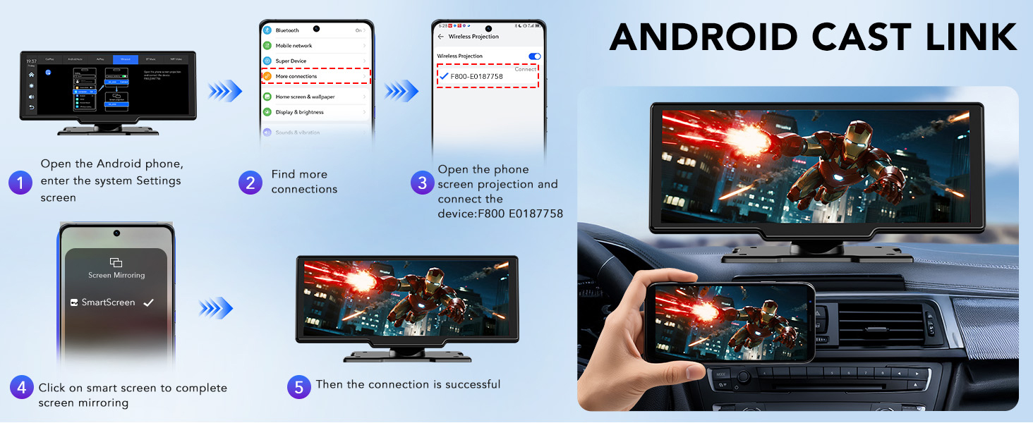 Asawin Carplay 4K Dash Cam WIFI Android Apple 10.26 In Front and Rear ...