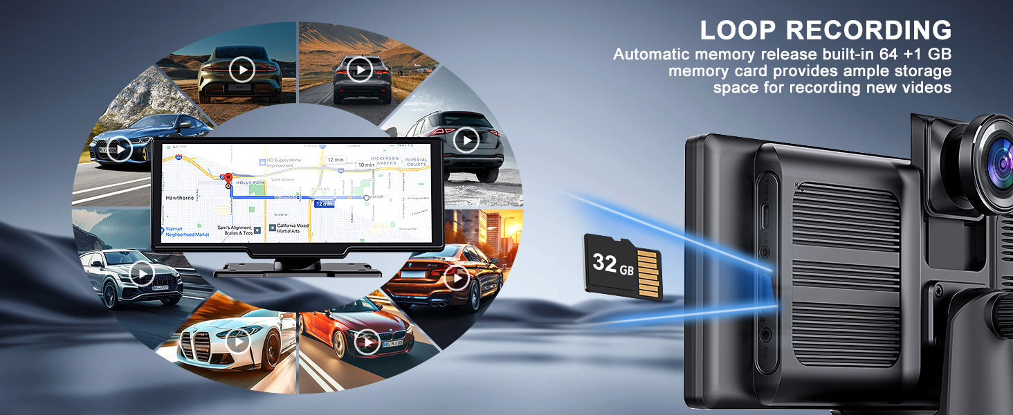 Asawin Carplay 4K Dash Cam WIFI Android Apple 10.26 In Front and Rear ...