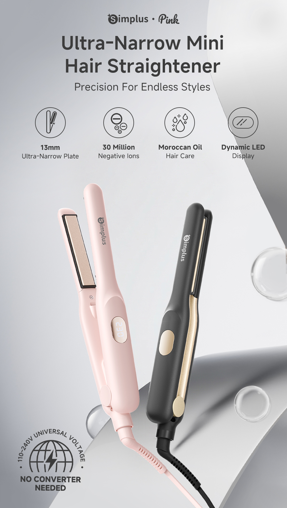 Simplus Mini Hair Straightener, Mini Plate Straighten & Curl 3D ...