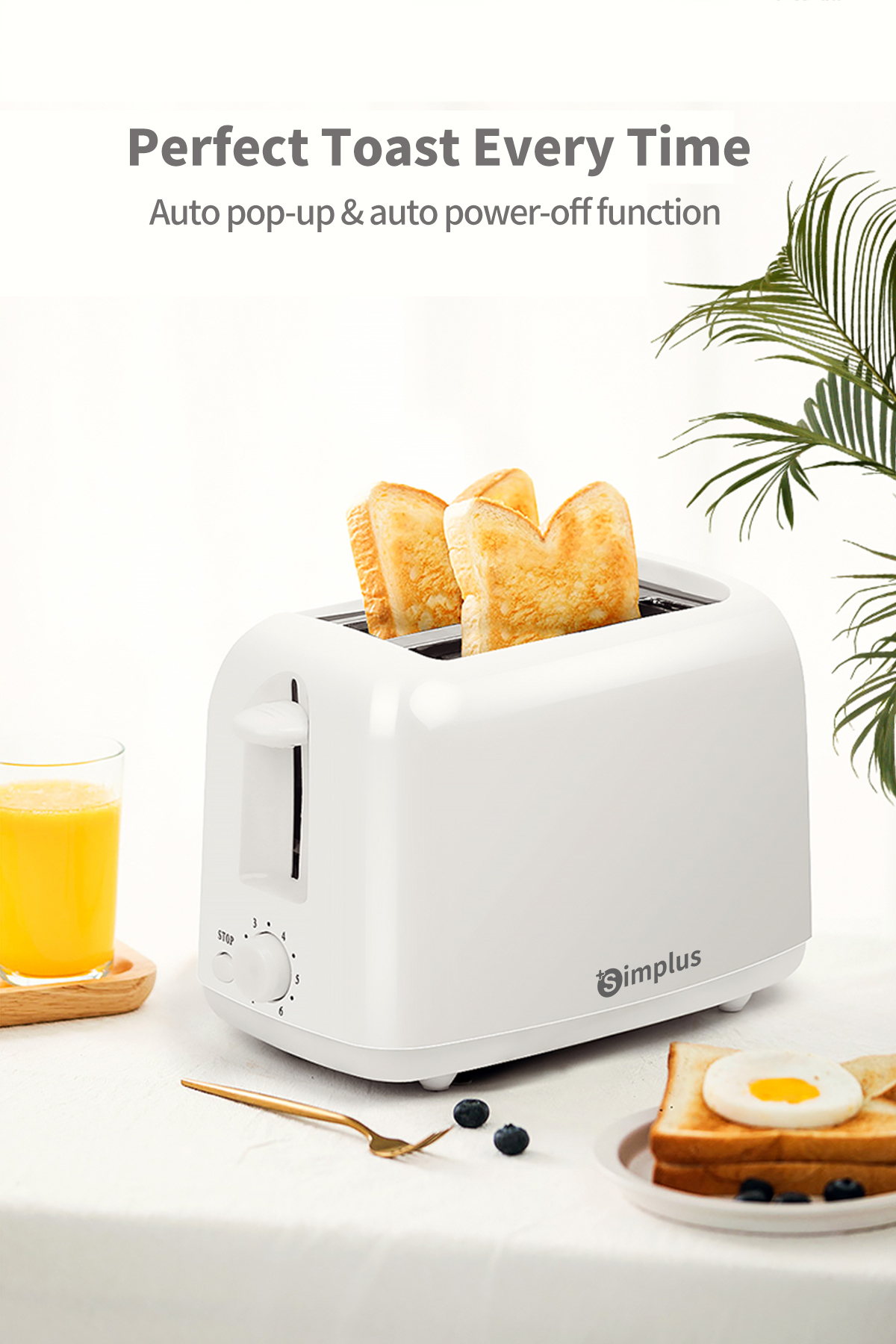 Simplus Toaster Wide Dual Slots 7-Level Browning Control One-Touch Stop ...