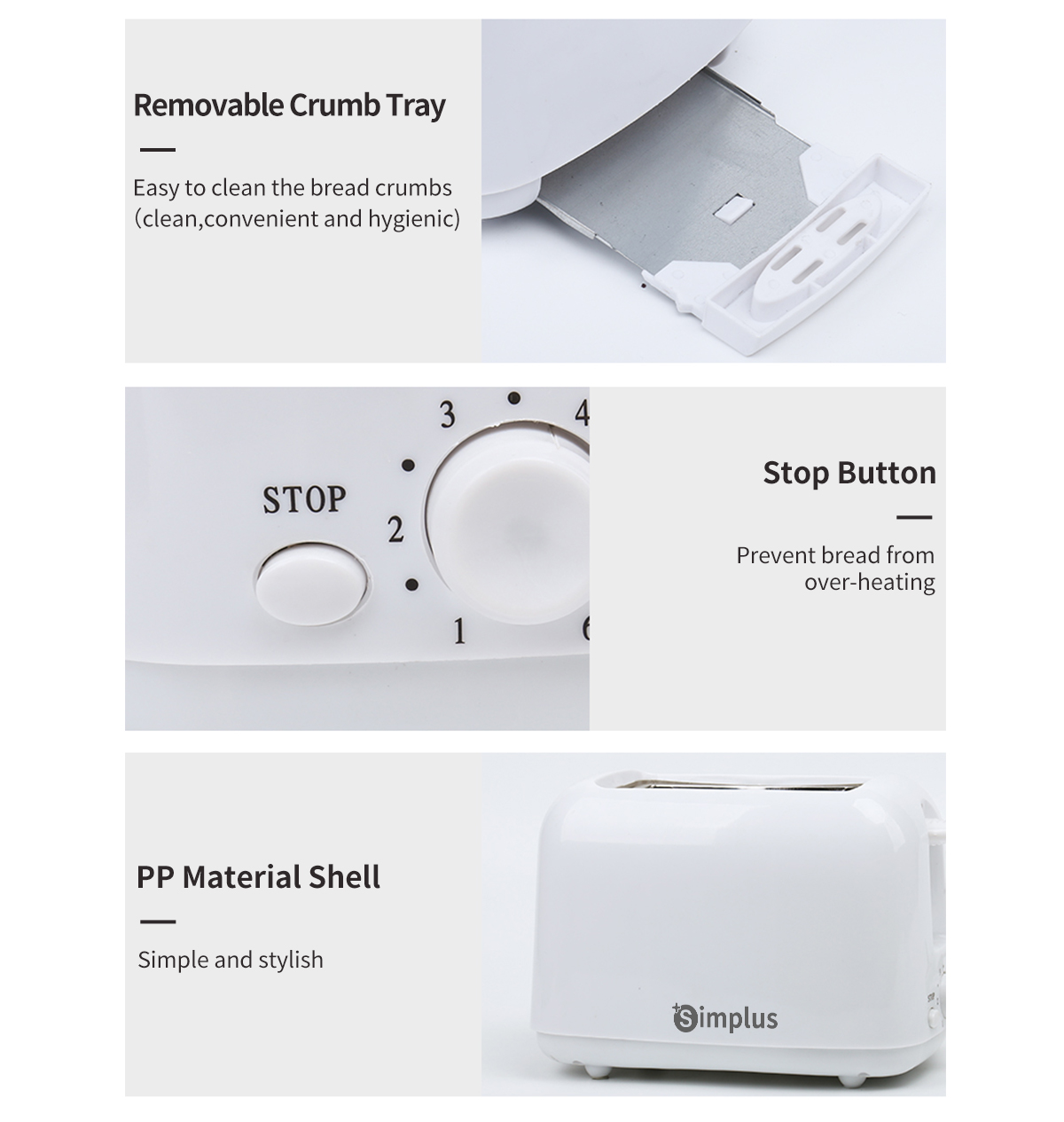 Simplus Toaster Wide Dual Slots 7-Level Browning Control One-Touch Stop ...