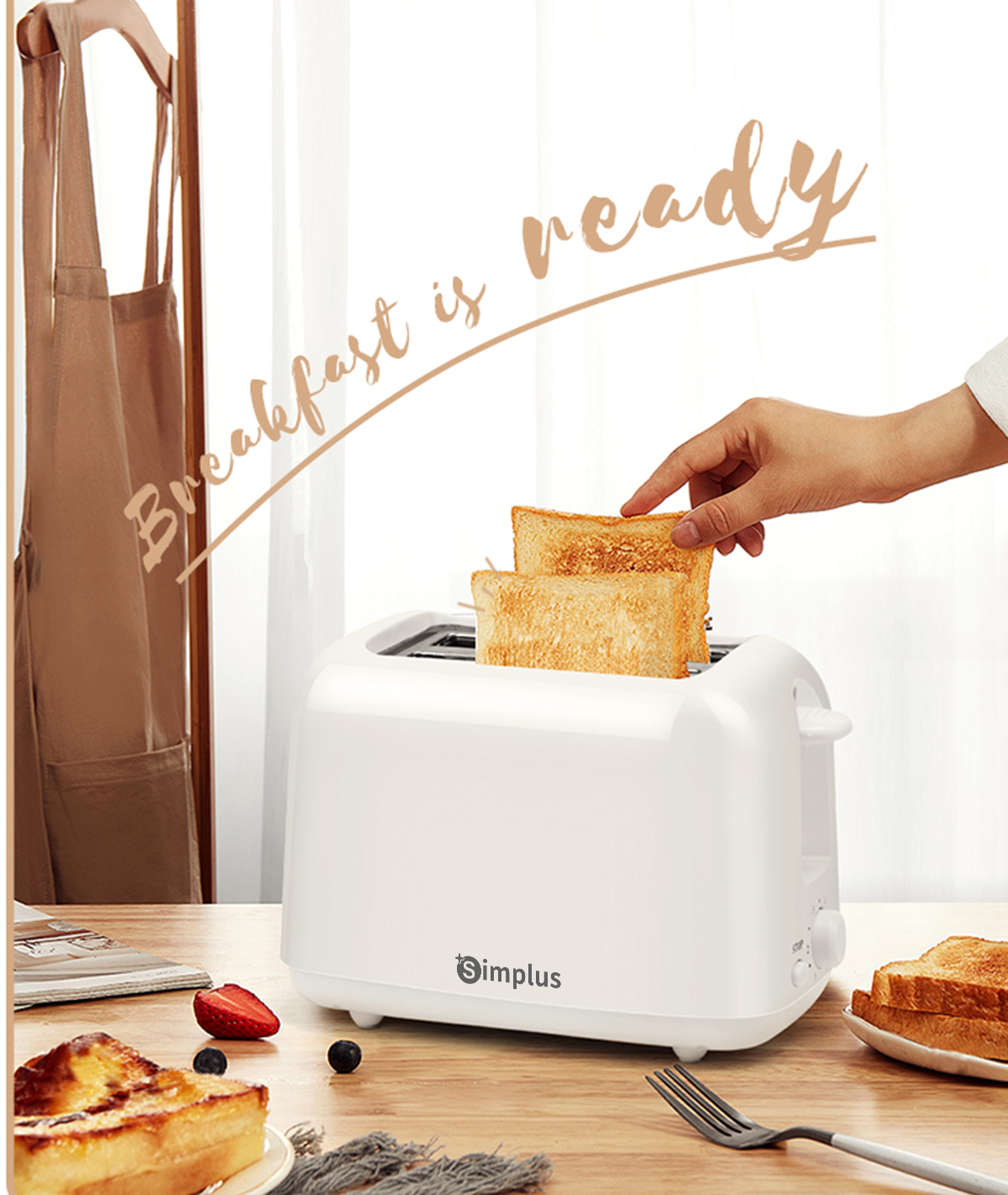 Simplus Toaster Wide Dual Slots 7-Level Browning Control One-Touch Stop ...
