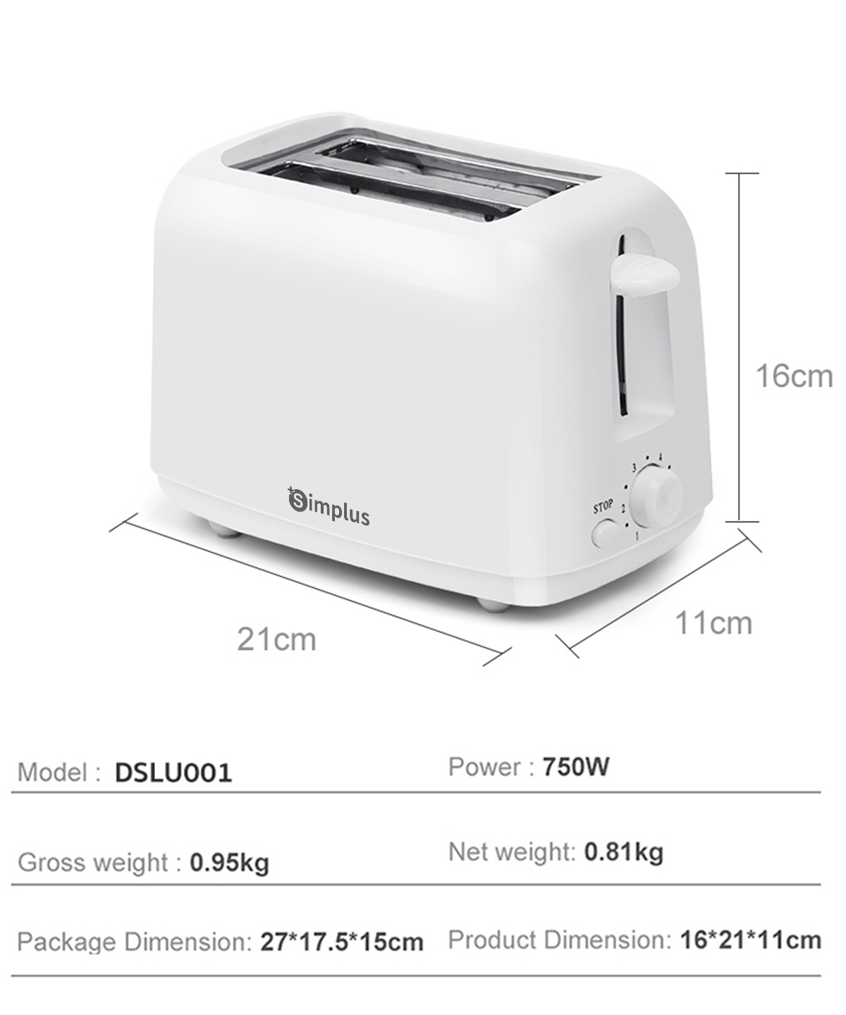 Simplus Toaster Wide Dual Slots 7-Level Browning Control One-Touch Stop ...